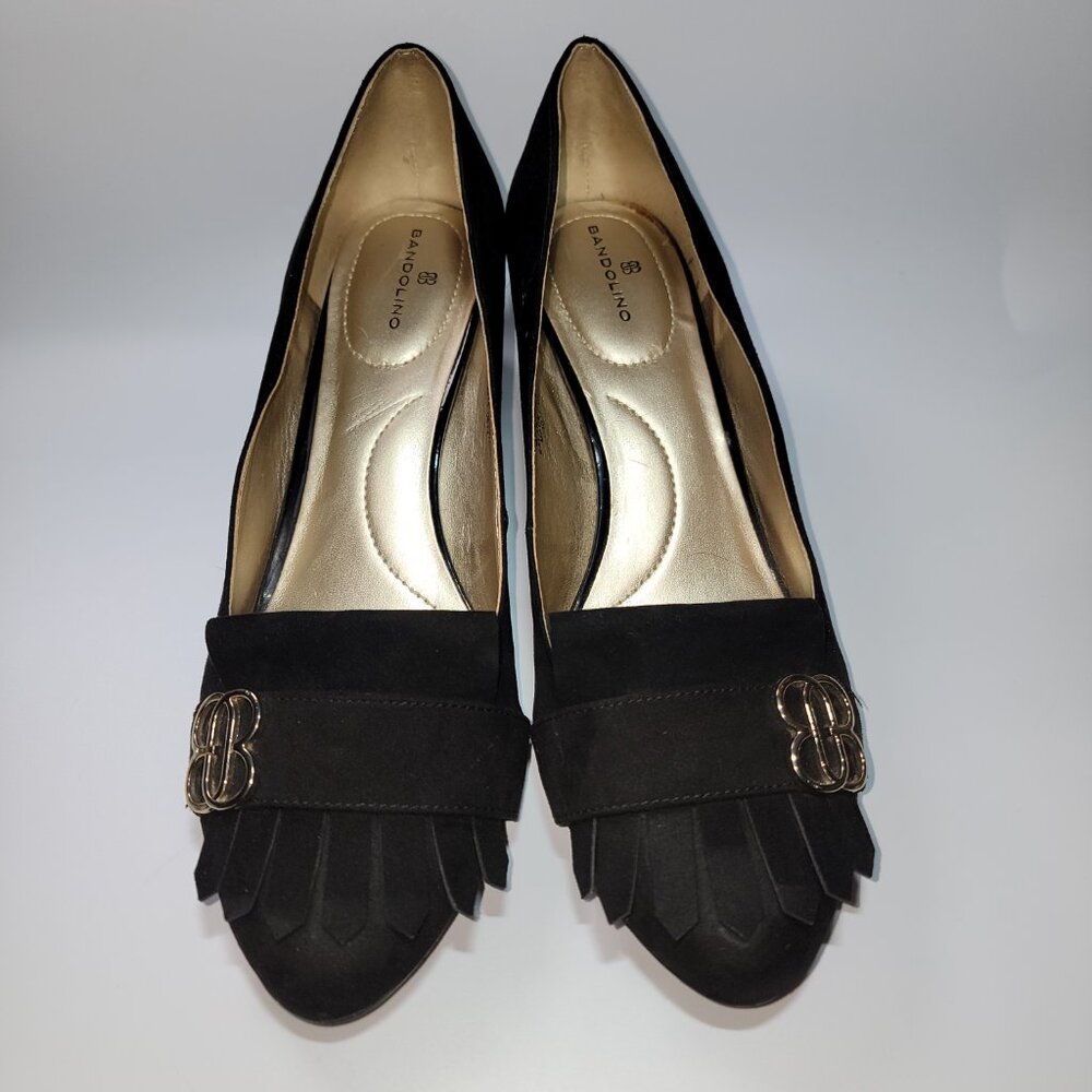 Bandolino Women's Black Suede & Patent Leather Chunk Heals Classic US Size 8.5 - Picture 2 of 10